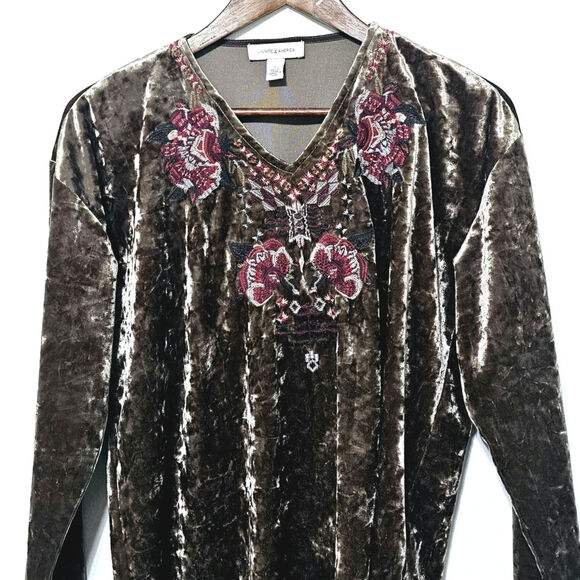 Vintage X American  Embroidered Velvet Top Women's Size S Brown Whimsigoth Boho - Picture 3 of 7